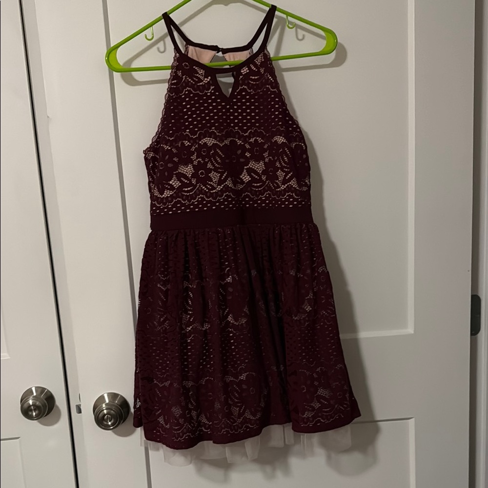 Sequin Hearts Elegant Burgundy Lace Kids Dress Size 14 NWT